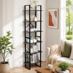 Grey Standing Bookcase with Metal Frame and Wood Shelf