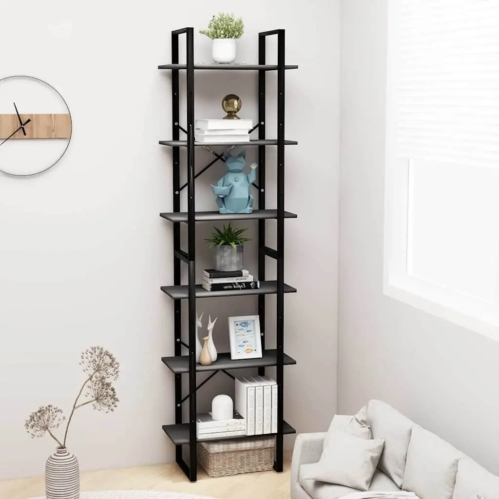 Storage Shelf Grey Standing Bookcase Shelving Unit for Home Kitchen Living Room 60 x 30 x 210 cm
