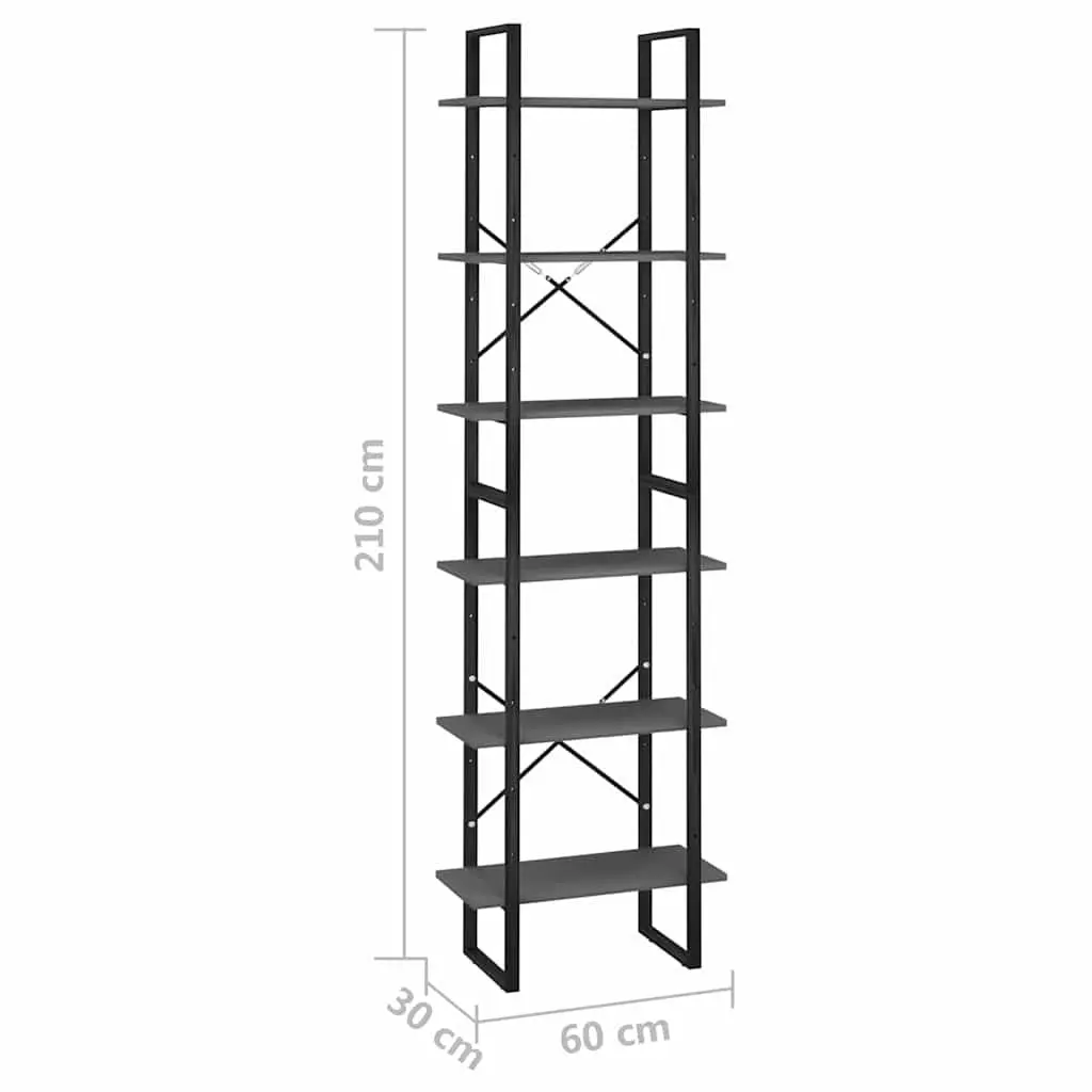 Storage Shelf Grey Standing Bookcase Shelving Unit for Home Kitchen Living Room 60 x 30 x 210 cm