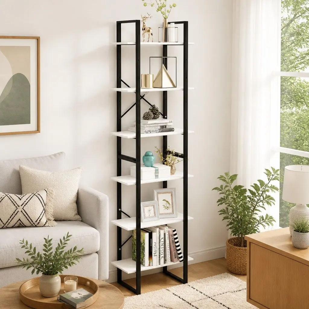 Storage Shelf White 60x30x210 cm Standing Bookcase Display Rack Home Office