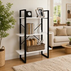 3-Shelf White Book Cabinet with Metal Frame, 80 x 30 x 105 cm