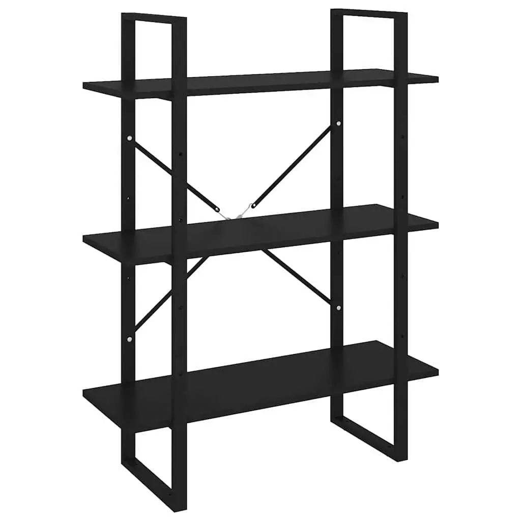 Black Bookcase 3 Shelf Storage Unit for Home Use with Metal Frame and Engineered Wood Finish