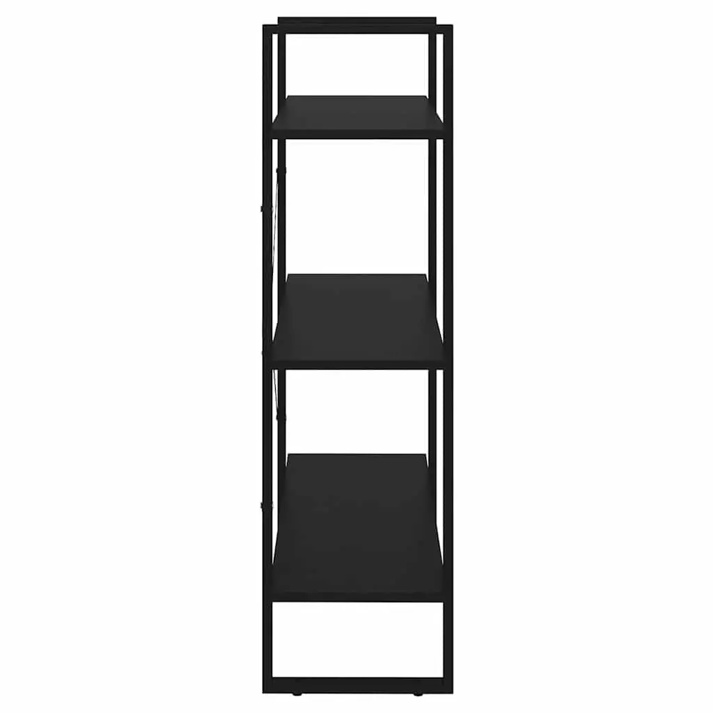 Black Bookcase 3 Shelf Storage Unit for Home Use with Metal Frame and Engineered Wood Finish