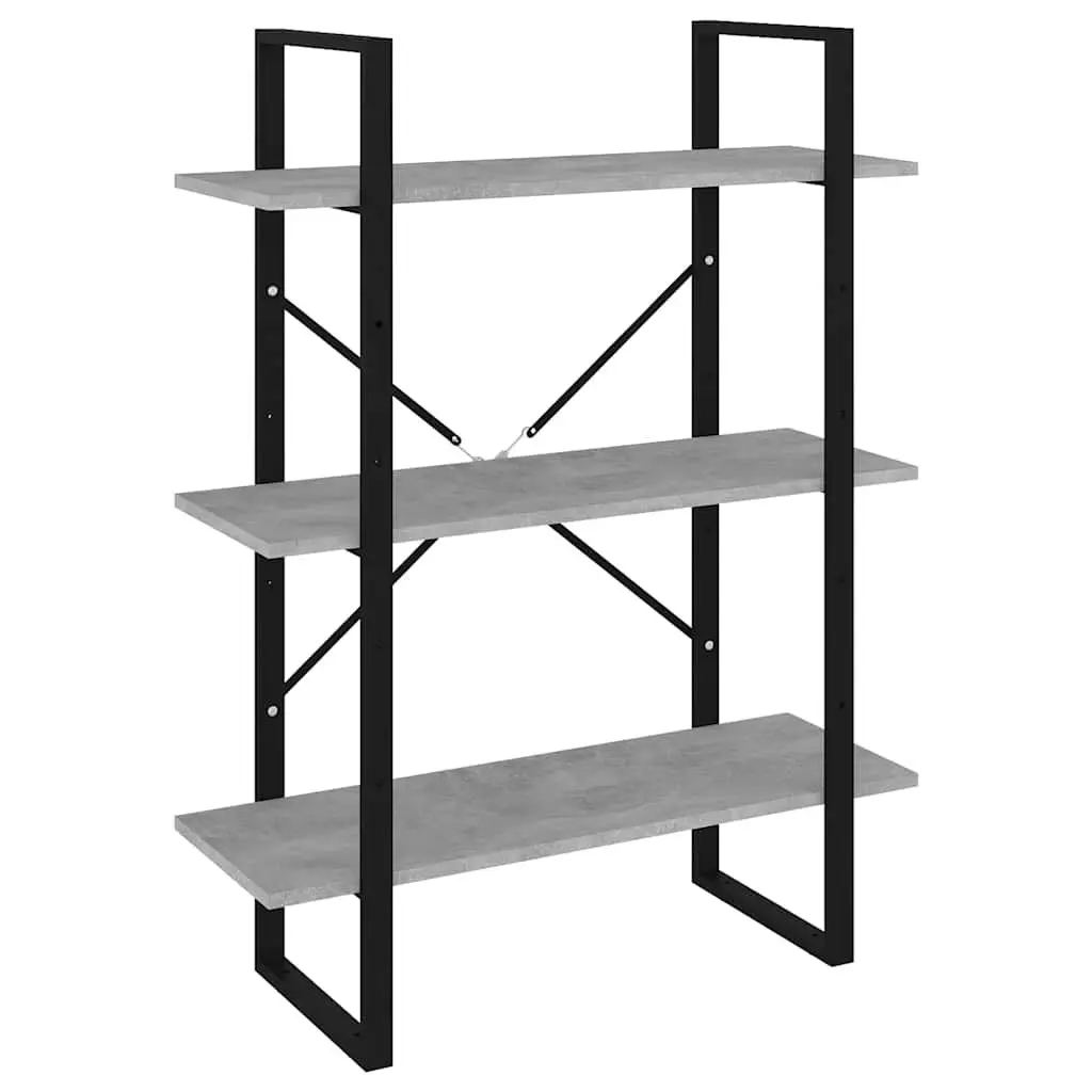 Book Cabinet Grey Concrete Style Shelving Unit Storage Engineered Wood 3 Shelves