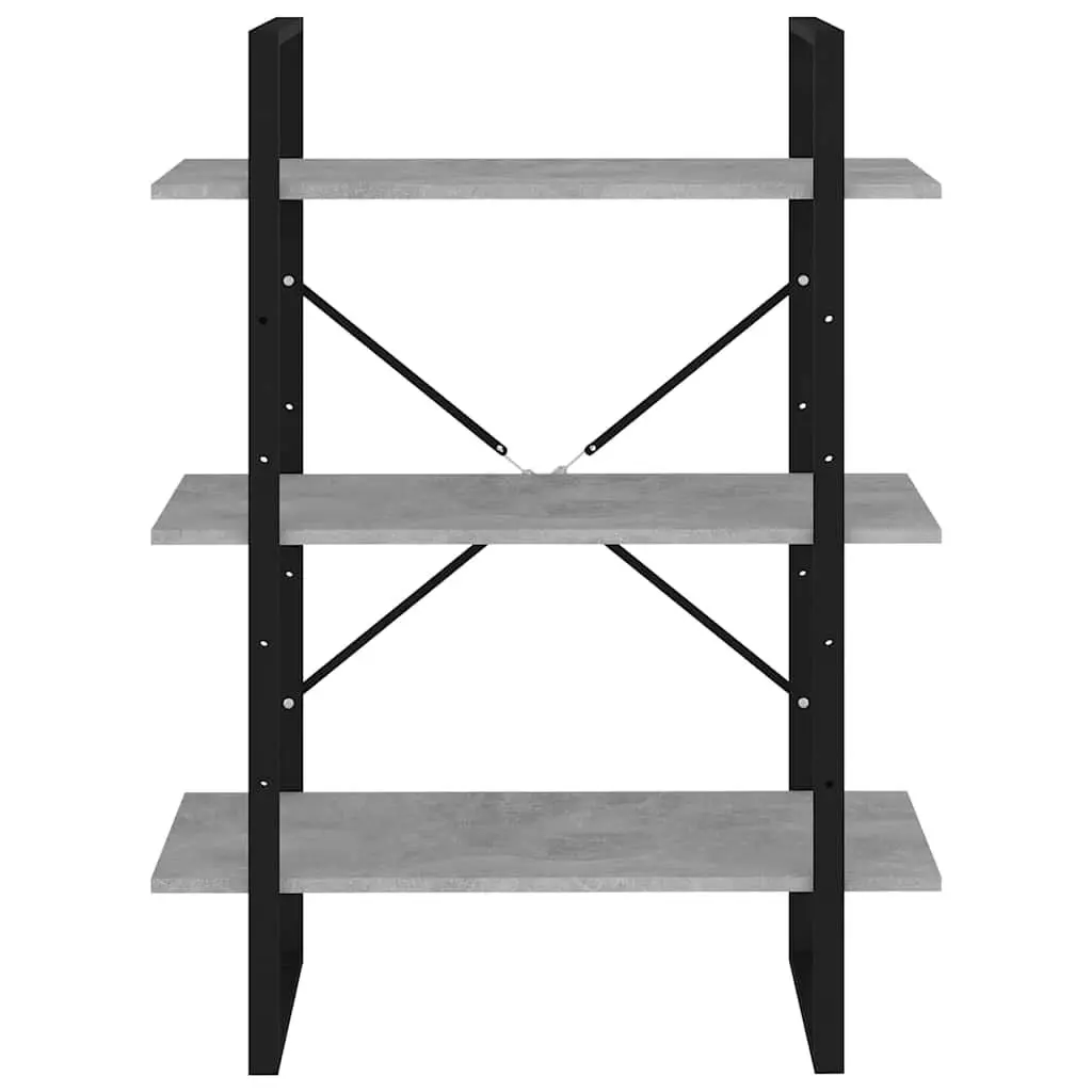 Book Cabinet Grey Concrete Style Shelving Unit Storage Engineered Wood 3 Shelves