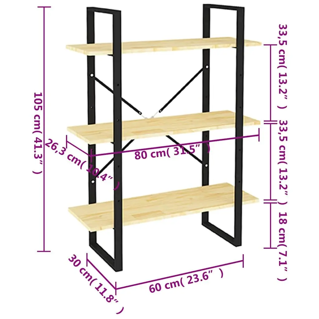 3-Tier Book Cabinet Solid Pine Wood Shelving Unit Storage Display Bookcase