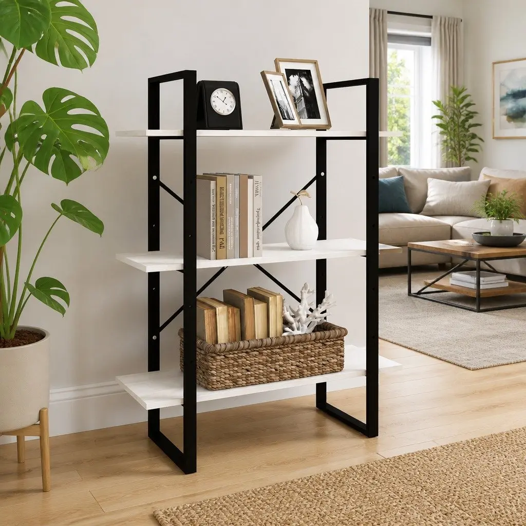 3-Tier Book Cabinet White Solid Pine Wood Shelving Unit Storage Display Bookcase