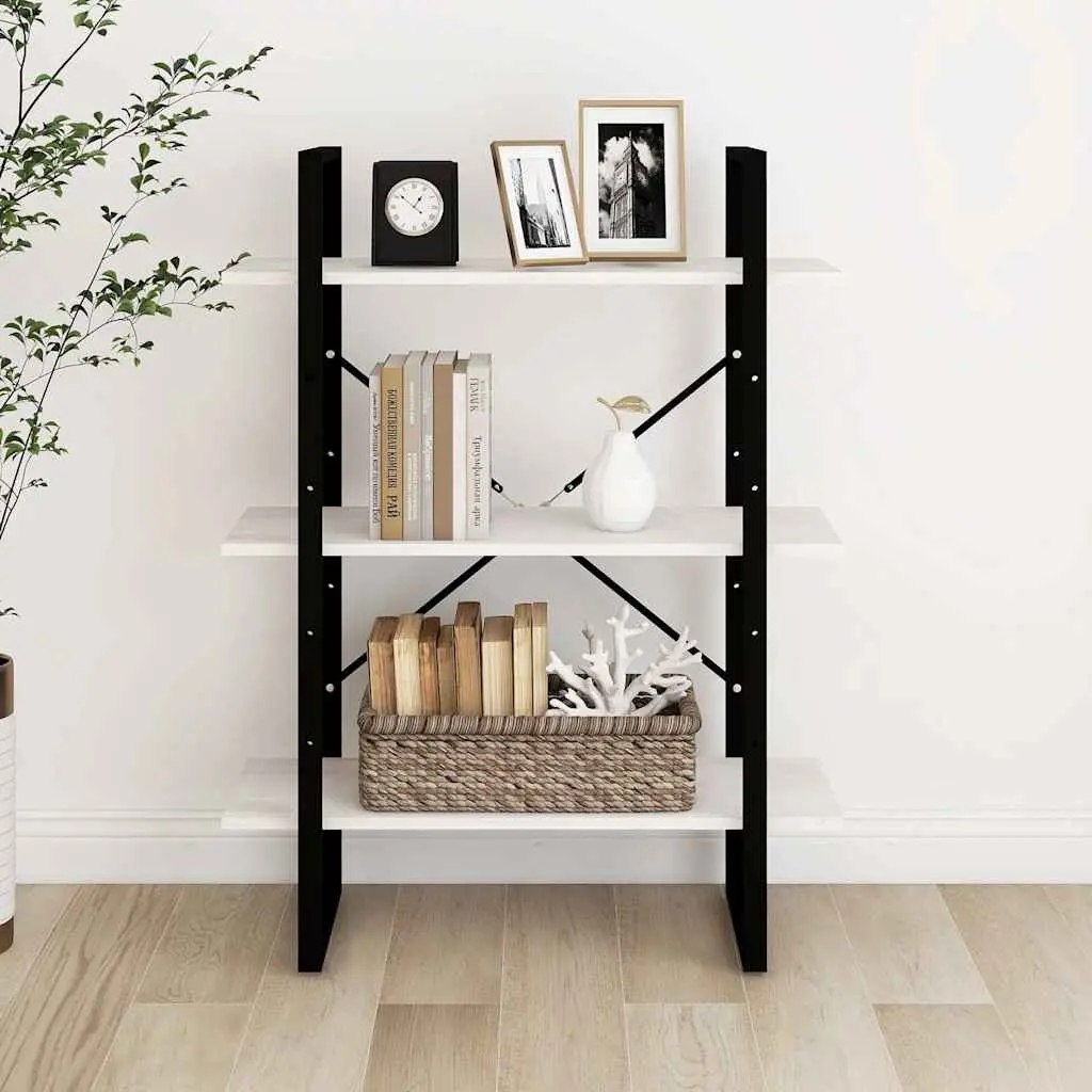 3-Tier Book Cabinet White Solid Pine Wood Shelving Unit Storage Display Bookcase