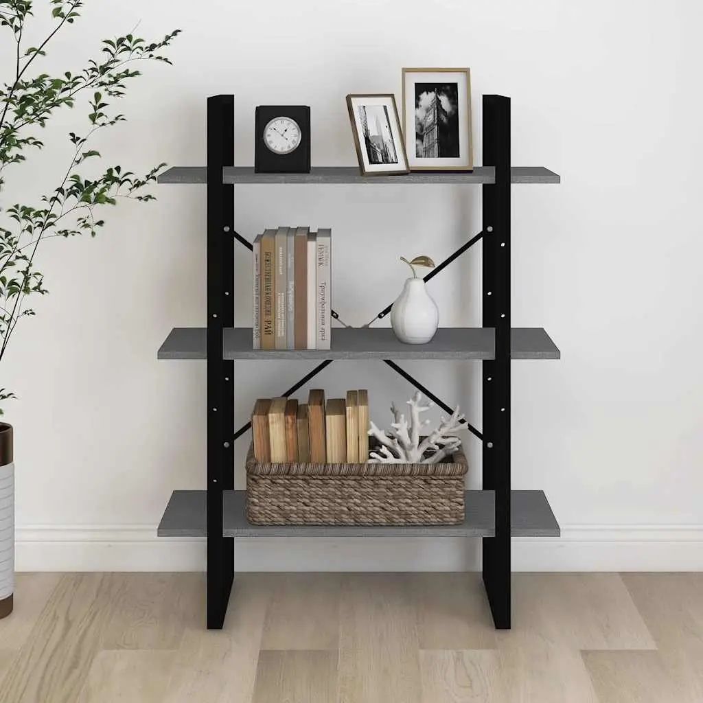 Wooden Book Cabinet for Home Storage 3-Tier Grey Shelving Unit