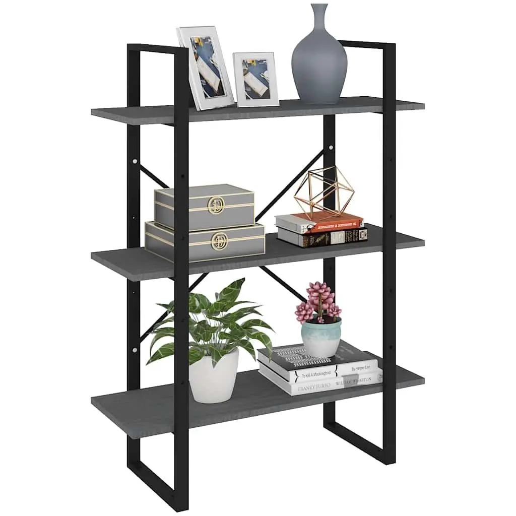 Wooden Book Cabinet for Home Storage 3-Tier Grey Shelving Unit