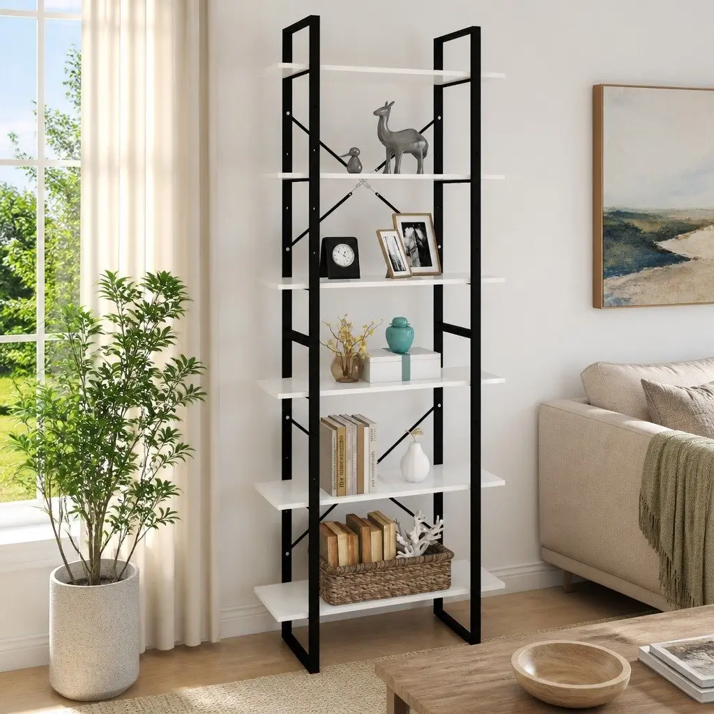 High Cabinet White 80x30x210 cm Tall Shelving Unit Engineered Wood Bookcase
