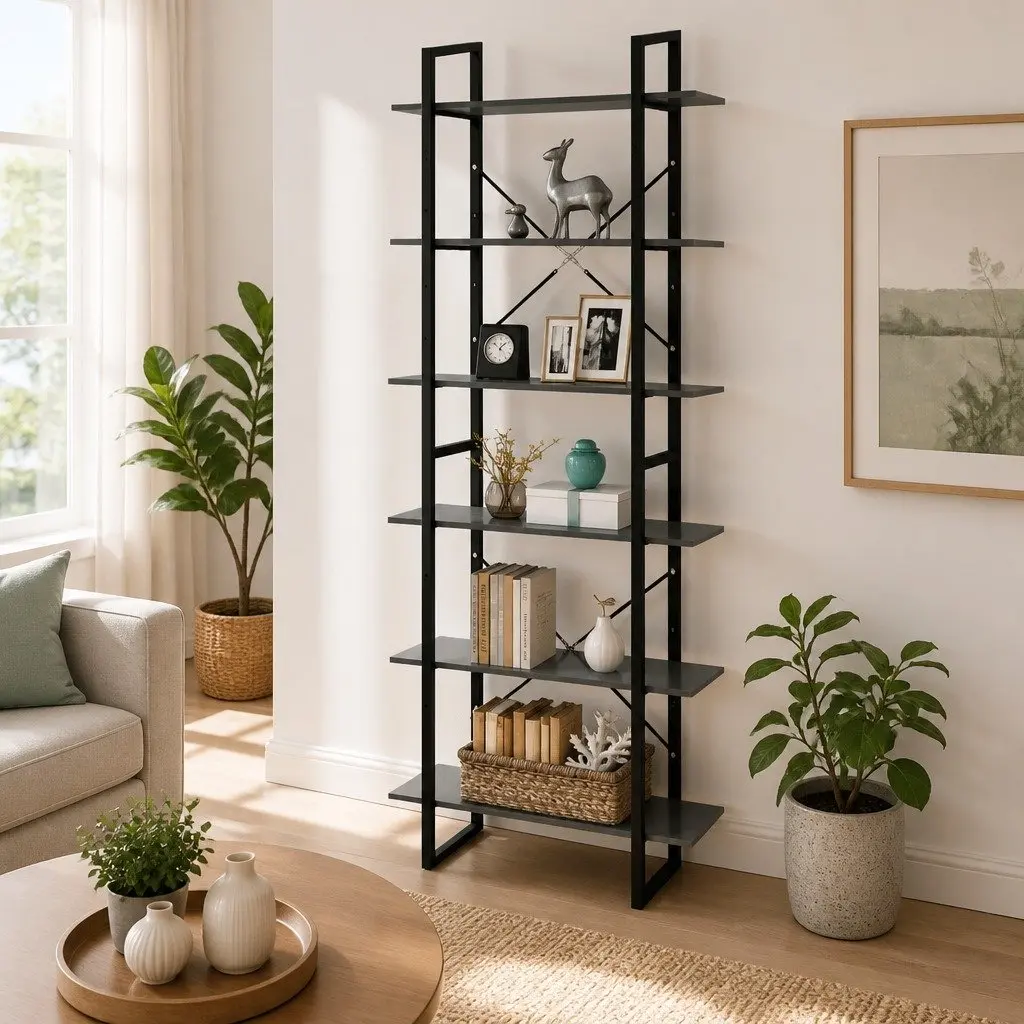 High Cabinet for Home Storage Grey 80x30x210cm Engineered Wood Bookcase Shelving