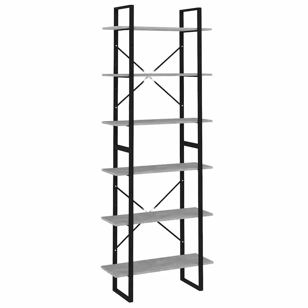 Grey Engineered Wood High Cabinet Storage Bookcase Shelving Unit with 6 Shelves for Home Use