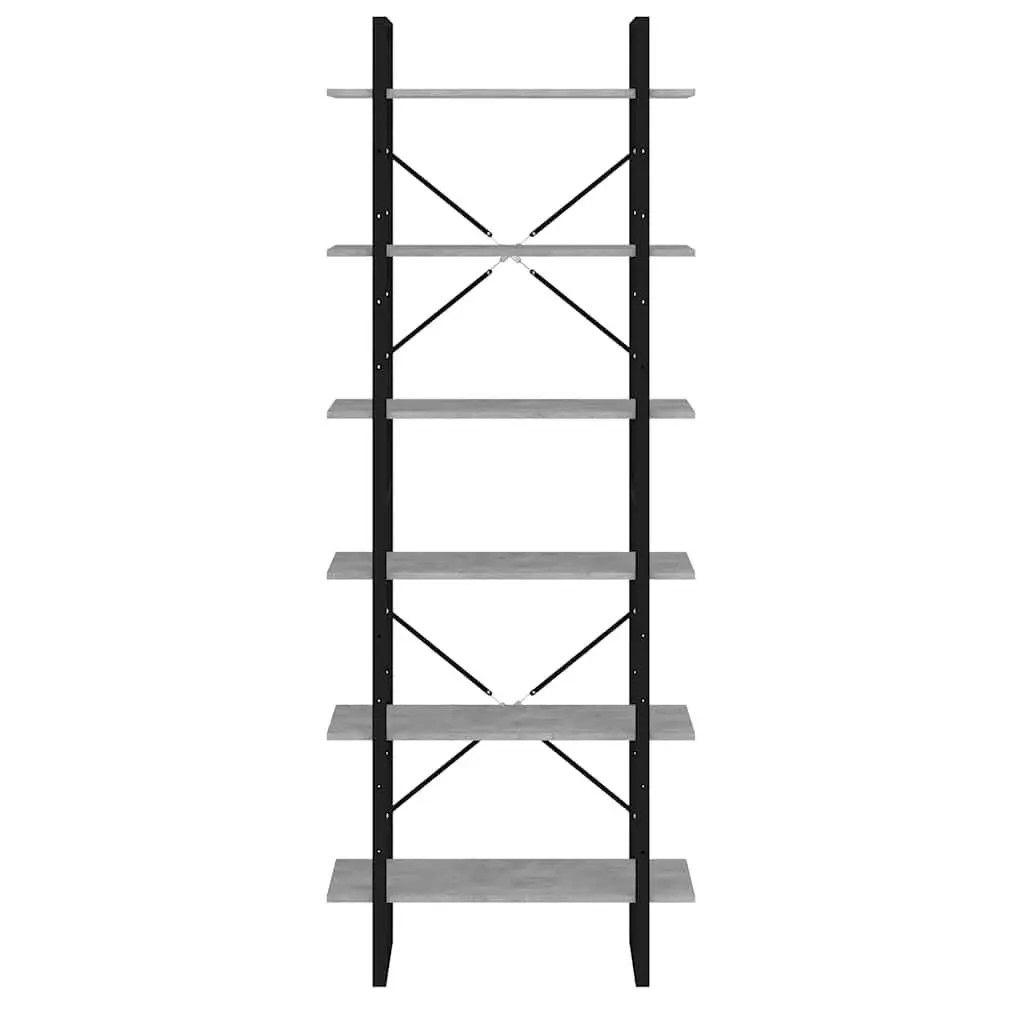 Grey Engineered Wood High Cabinet Storage Bookcase Shelving Unit with 6 Shelves for Home Use