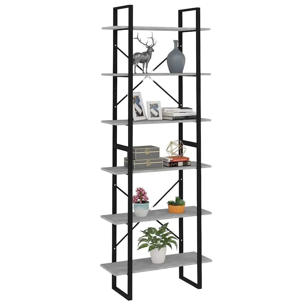 Grey Engineered Wood High Cabinet Storage Bookcase Shelving Unit with 6 Shelves for Home Use