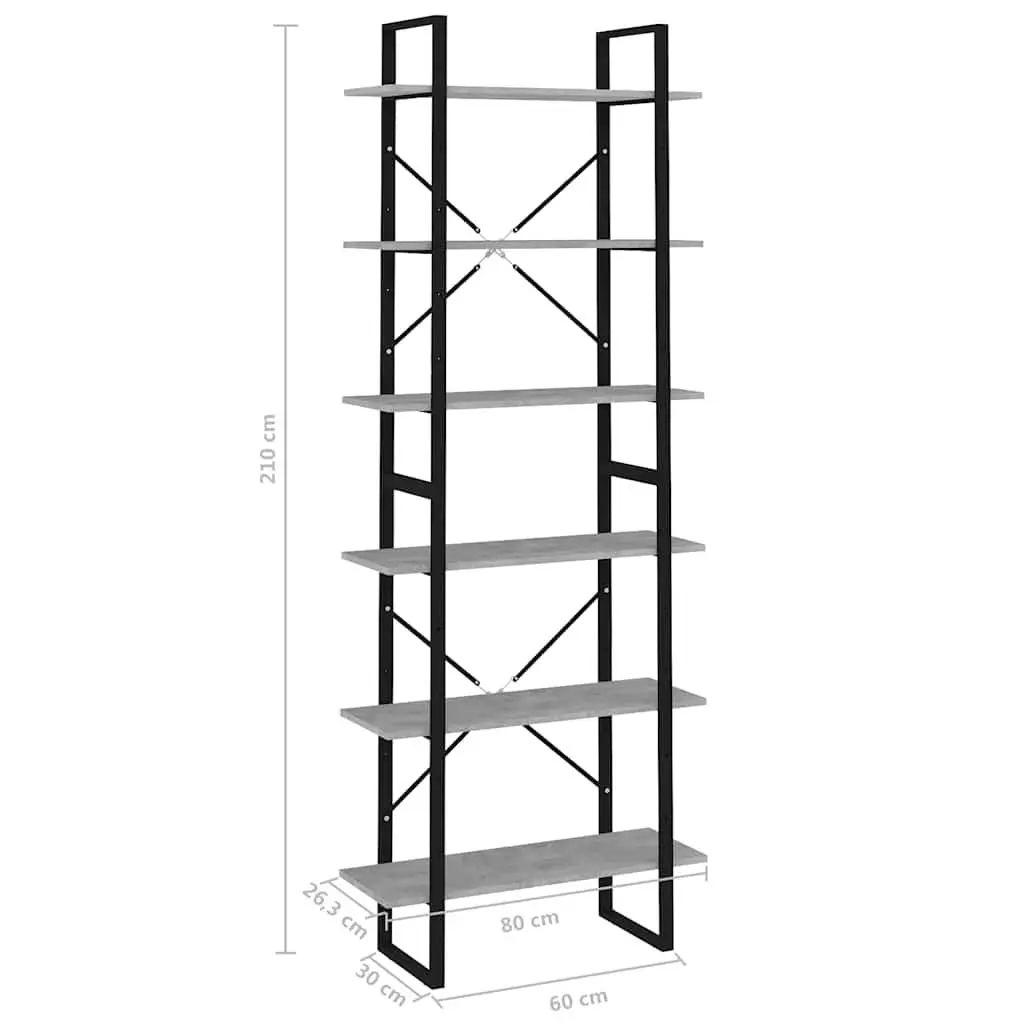 Grey Engineered Wood High Cabinet Storage Bookcase Shelving Unit with 6 Shelves for Home Use
