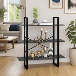Grey Book Cabinet with 3 Shelves and Metal Frame Dimensions
