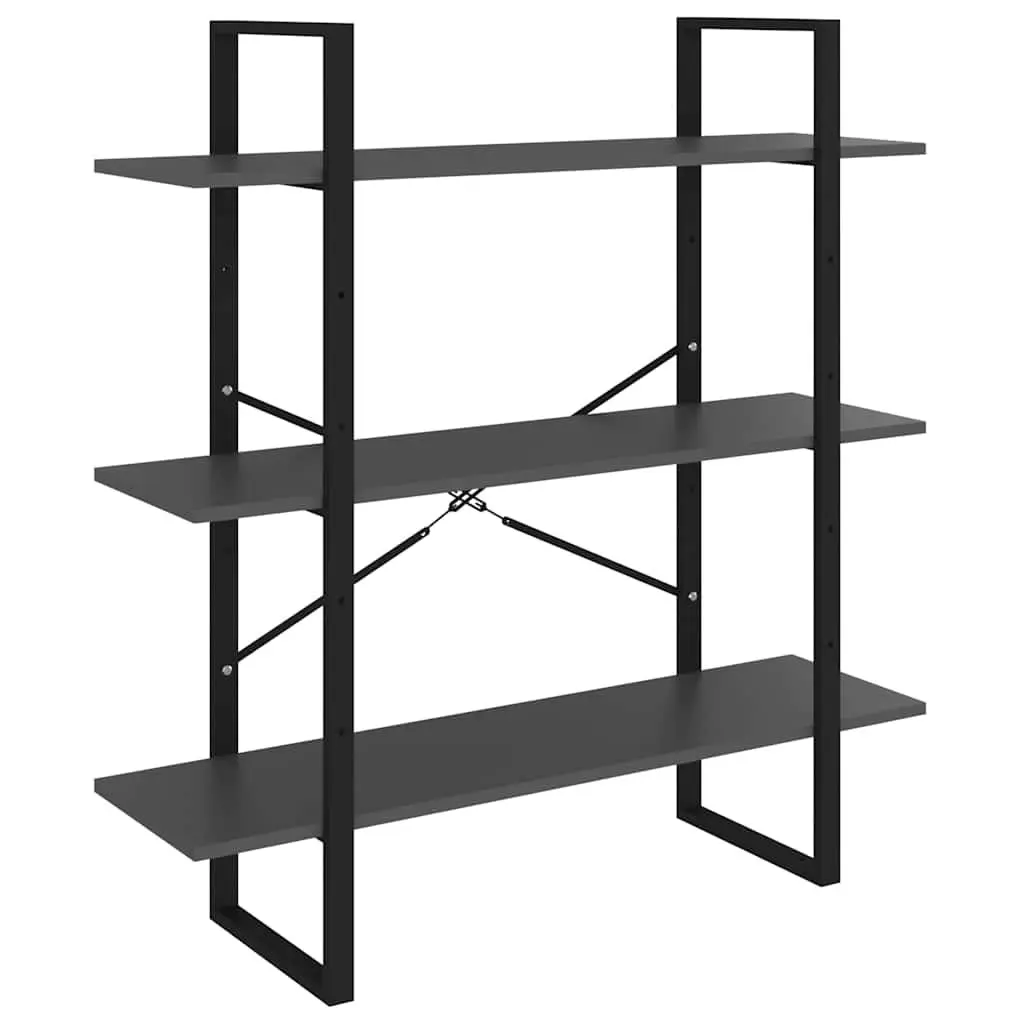 Book Cabinet for Living Room or Office Grey Metal Frame 3 Shelves