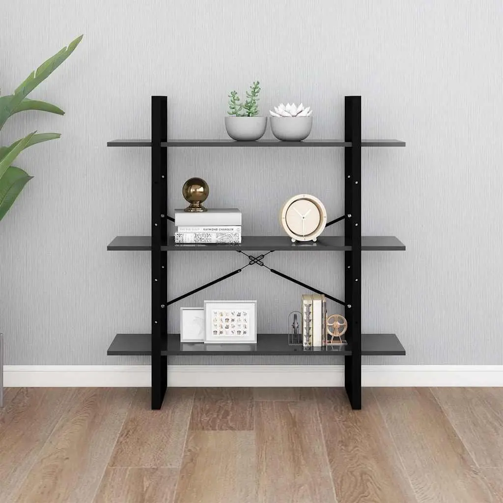 Book Cabinet for Living Room or Office Grey Metal Frame 3 Shelves