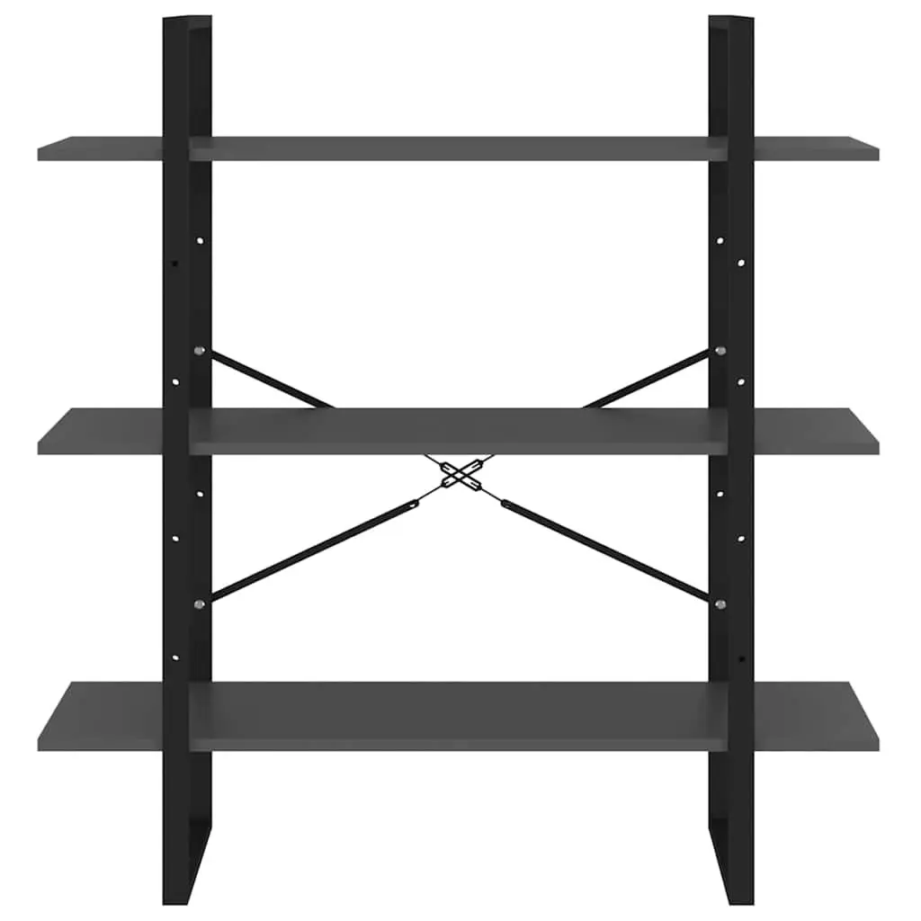 Book Cabinet for Living Room or Office Grey Metal Frame 3 Shelves