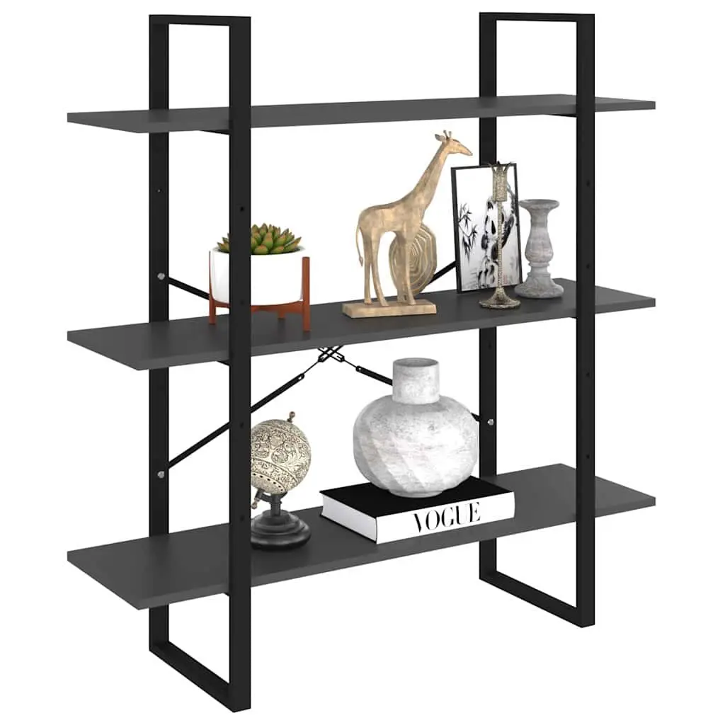Book Cabinet for Living Room or Office Grey Metal Frame 3 Shelves