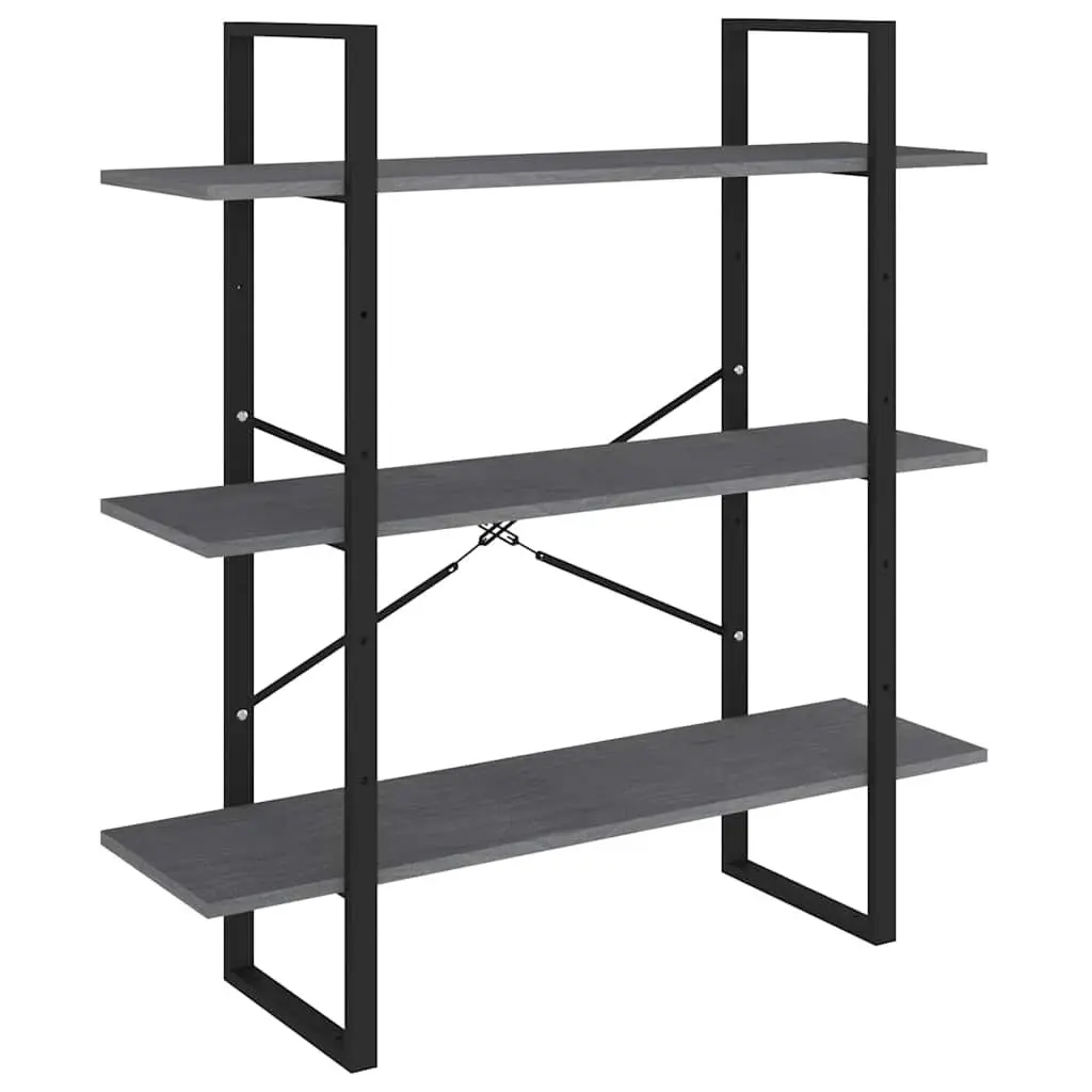 3-Tier Book Cabinet Grey Solid Pine Wood Shelving Unit for Home Decor Storage Display