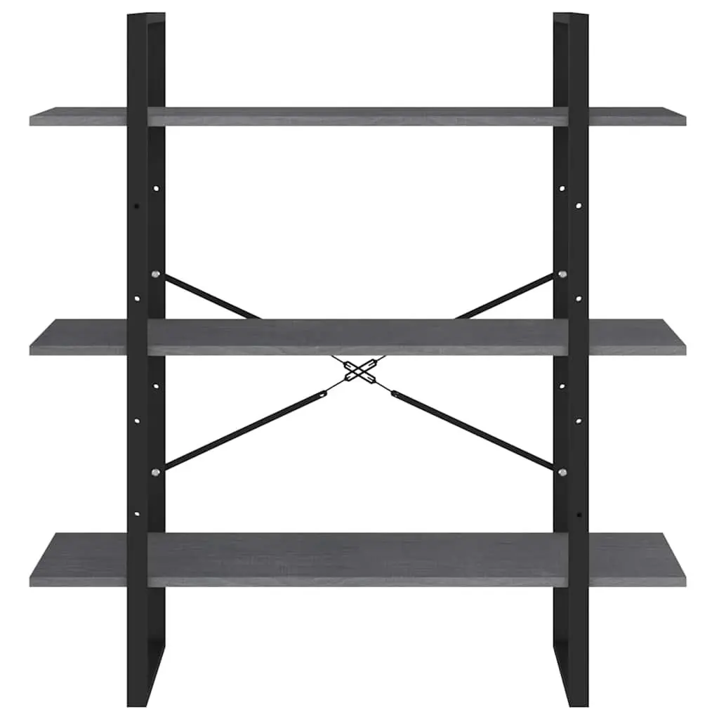 3-Tier Book Cabinet Grey Solid Pine Wood Shelving Unit for Home Decor Storage Display