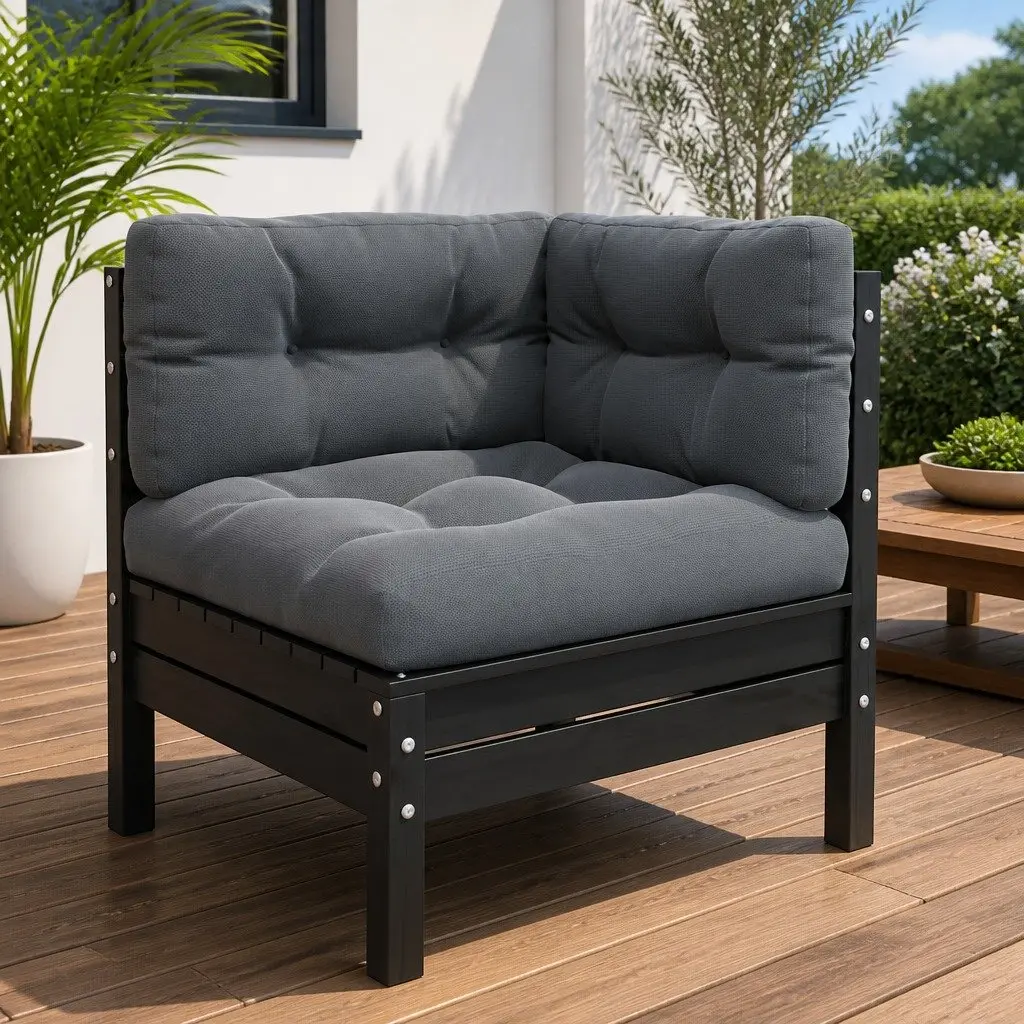 Garden Corner Sofa Modular Outdoor Sectional with Cushions Black Solid Pinewood