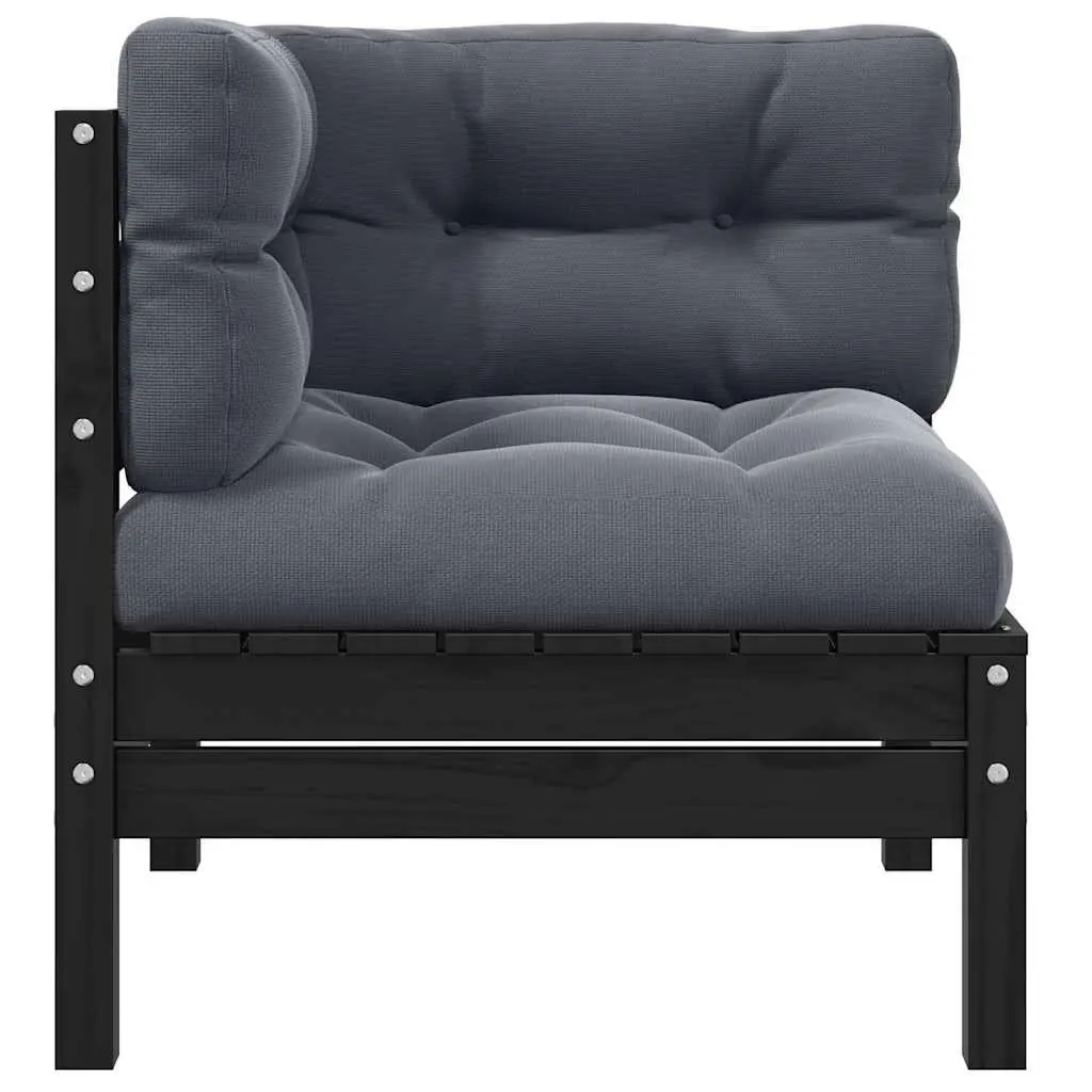 Garden Corner Sofa Modular Outdoor Sectional with Cushions Black Solid Pinewood