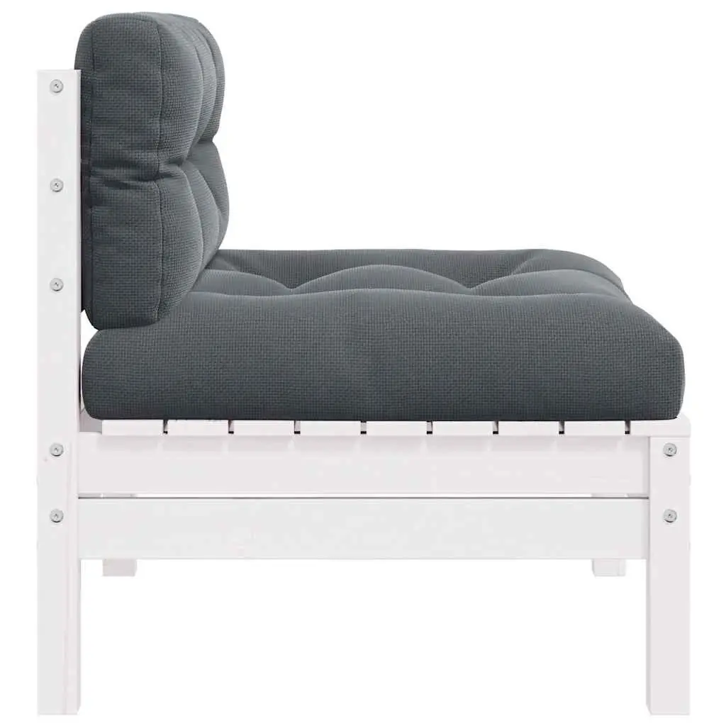 Garden Middle Sofa with Cushions White Solid Pinewood Modular Outdoor Seating