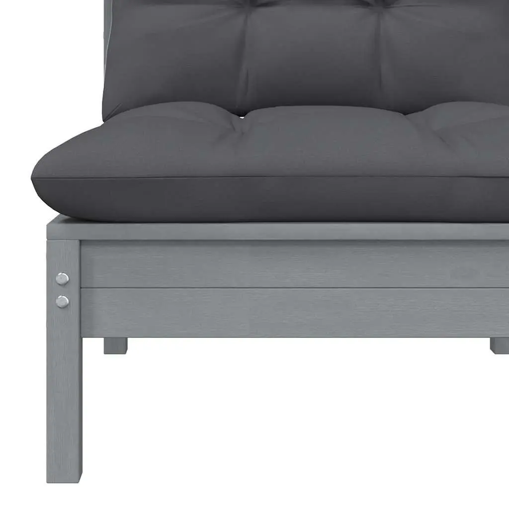Garden Middle Sofa Modular Outdoor Sectional Unit Grey Pinewood Frame Cushions