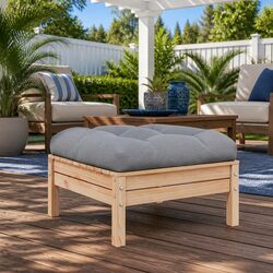 Outdoor Footstool Dimensions: Solid Pinewood and Grey Cushion
