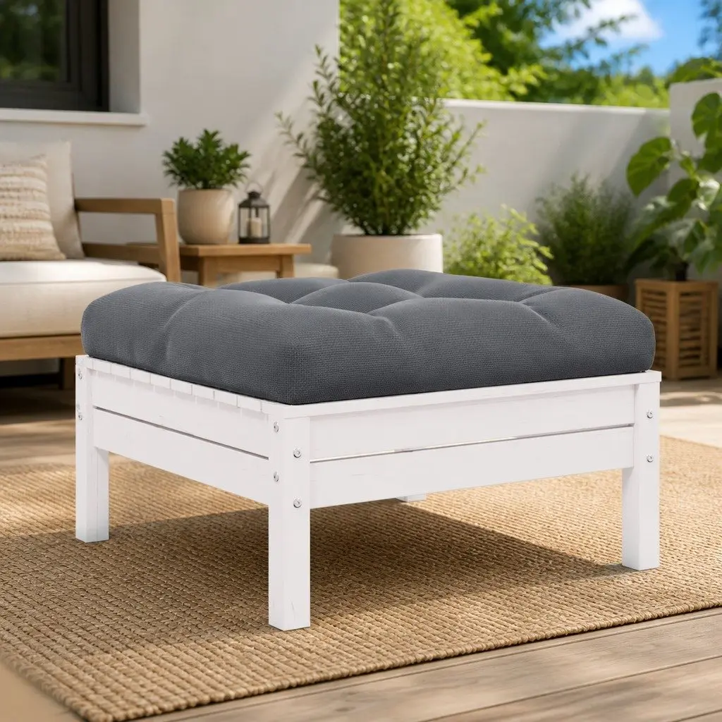 Garden Footstool Outdoor Patio Resting Stool White Solid Pinewood Modular Design