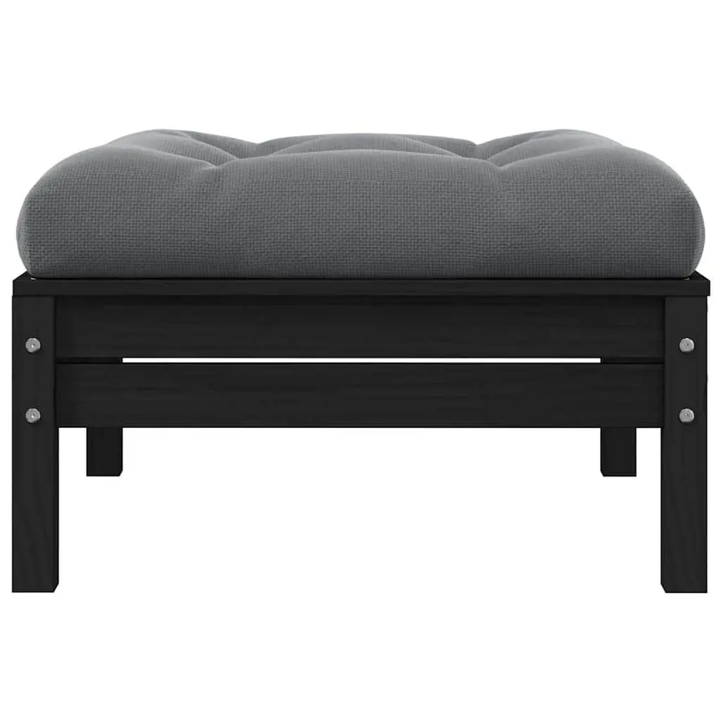 Garden Footstool Outdoor Seating Black Pinewood with Anthracite Cushion