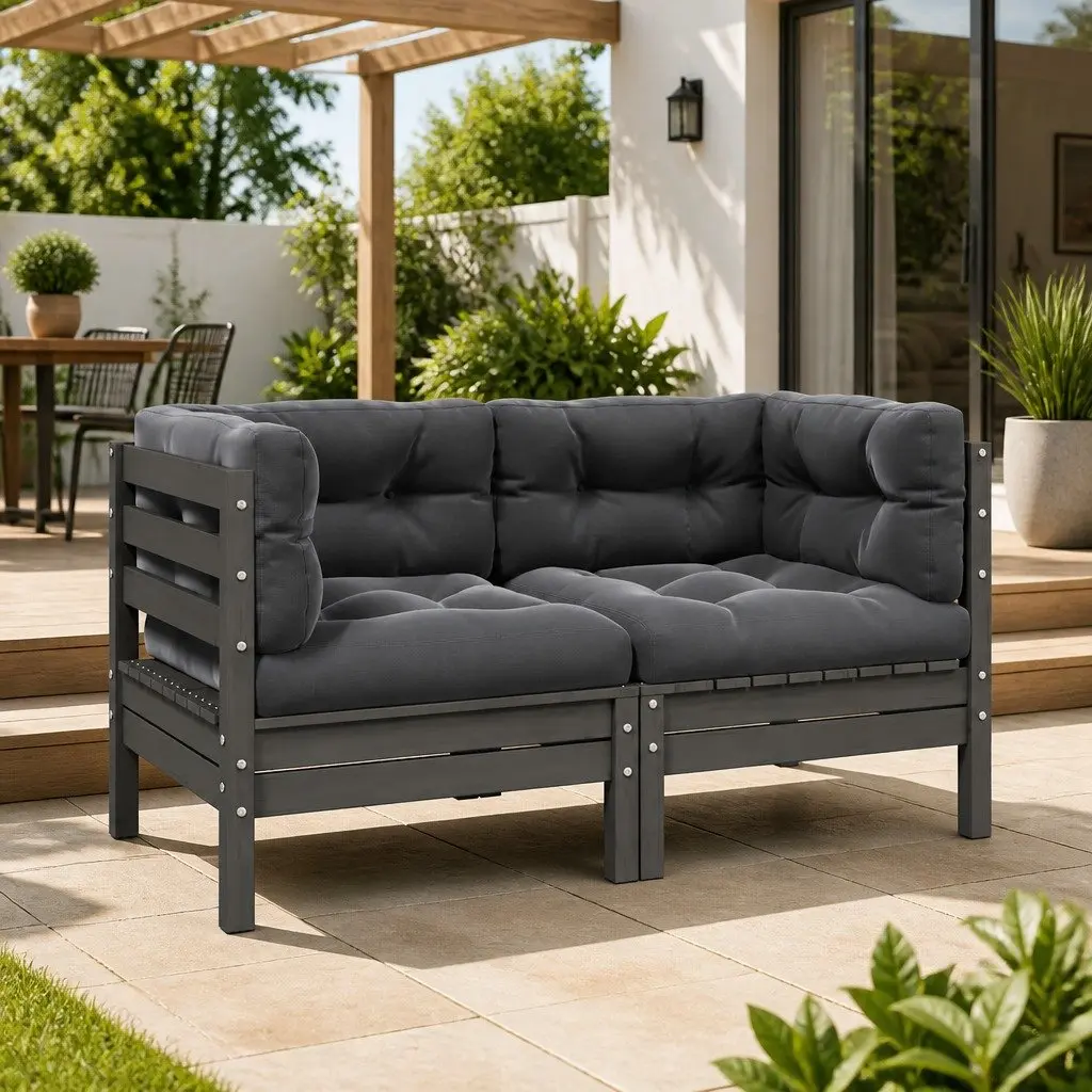 2-Seater Garden Sofa Outdoor Patio Seating Grey Modular