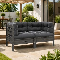 2-Seater Modular Garden Sofa with Grey Cushions