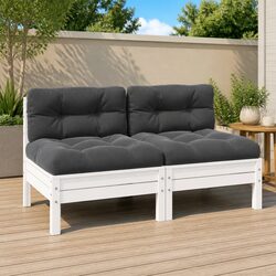 2-Seater Garden Sofa Outdoor Patio Lounge Seating with Cushions White Modular