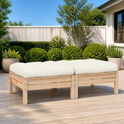 2-Seater Outdoor Garden Sofa Modular Patio Sectional Cream Cushions Pinewood