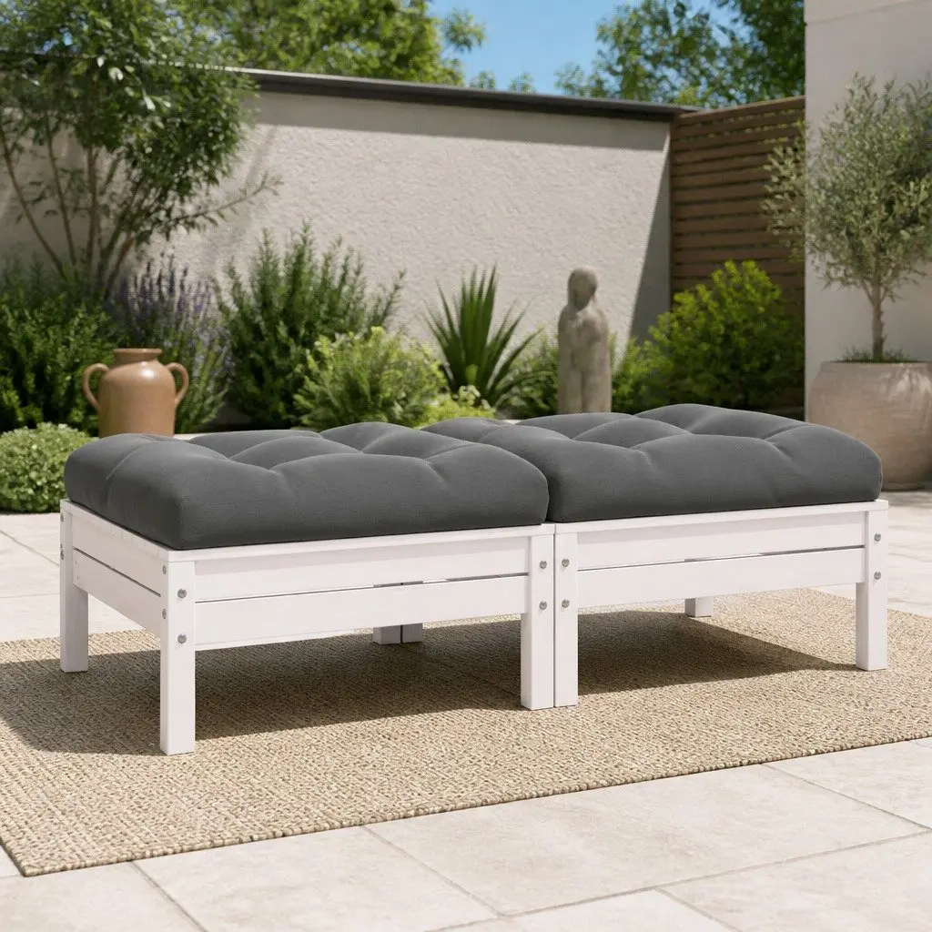 2-Seater Garden Sofa for Outdoor Patio White Modular Sectional with Cushions