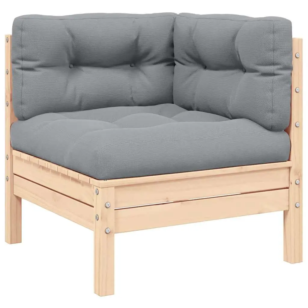 3 Piece Garden Lounge Set Grey Cushions Solid Pinewood Outdoor Sectional Sofa
