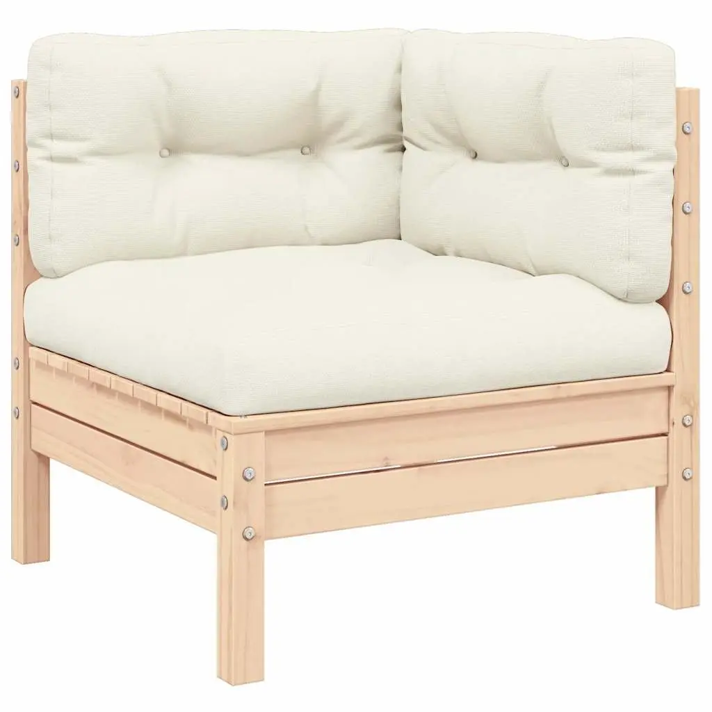 3 Piece Lounge Set Outdoor Patio Furniture Pinewood Frame with Cream Cushions