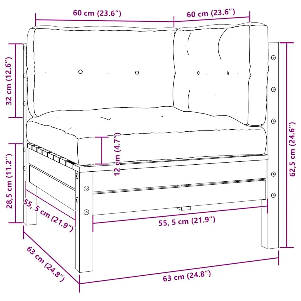 3 Piece Lounge Set Outdoor Patio Furniture Pinewood Frame with Cream Cushions