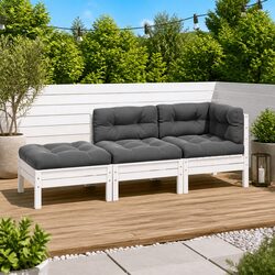 3 Piece Modular Lounge Set: White Pinewood Construction