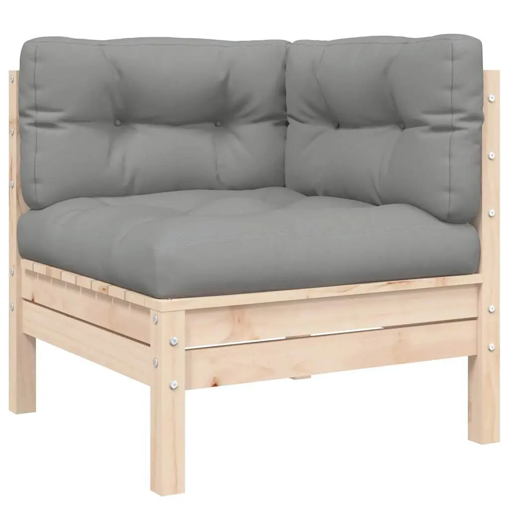 3 Piece Outdoor Garden Lounge Set Grey Cushions Solid Pinewood Sectional Sofa