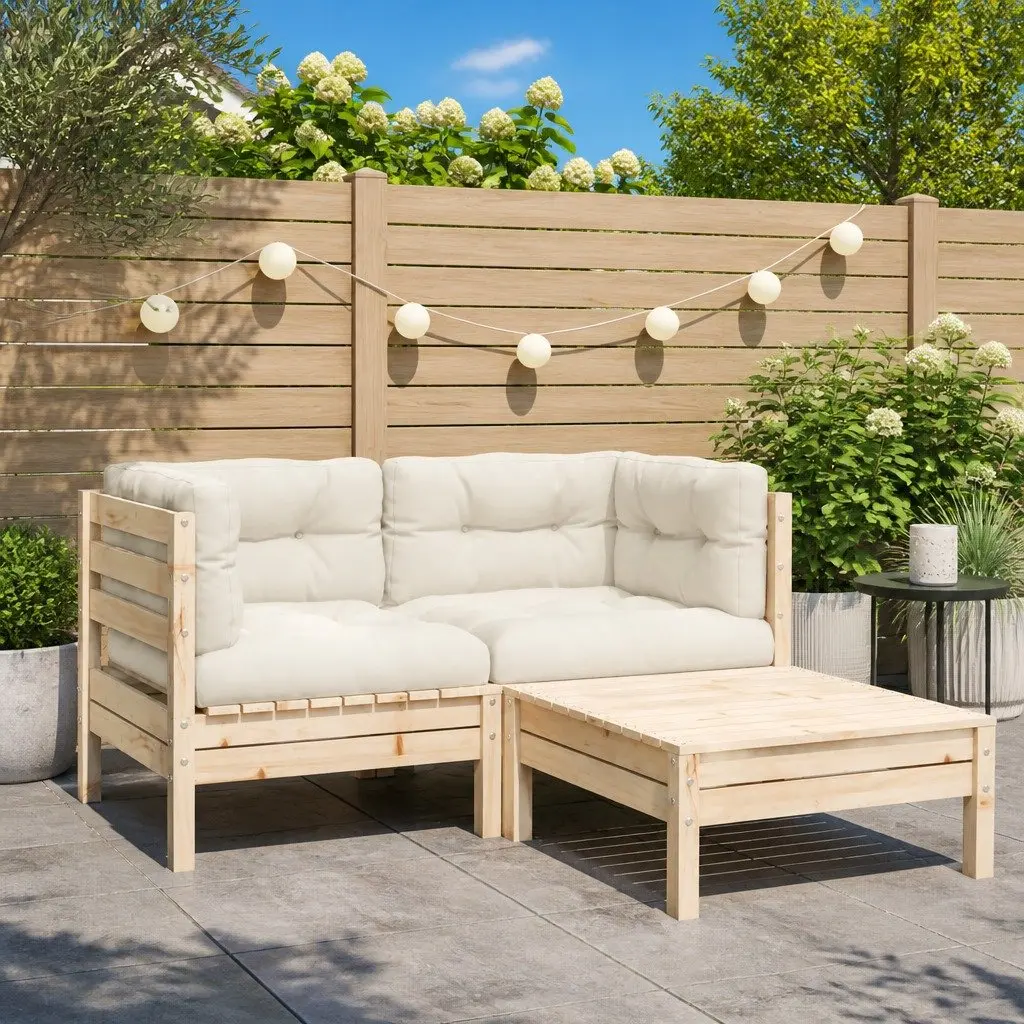 Garden Lounge Set 3 Piece Outdoor Sectional Sofa Cream Cushions