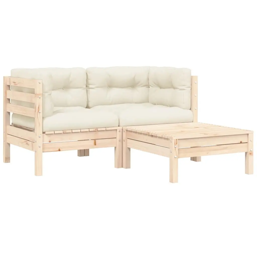 Garden Lounge Set 3 Piece Outdoor Sectional Sofa Cream Cushions