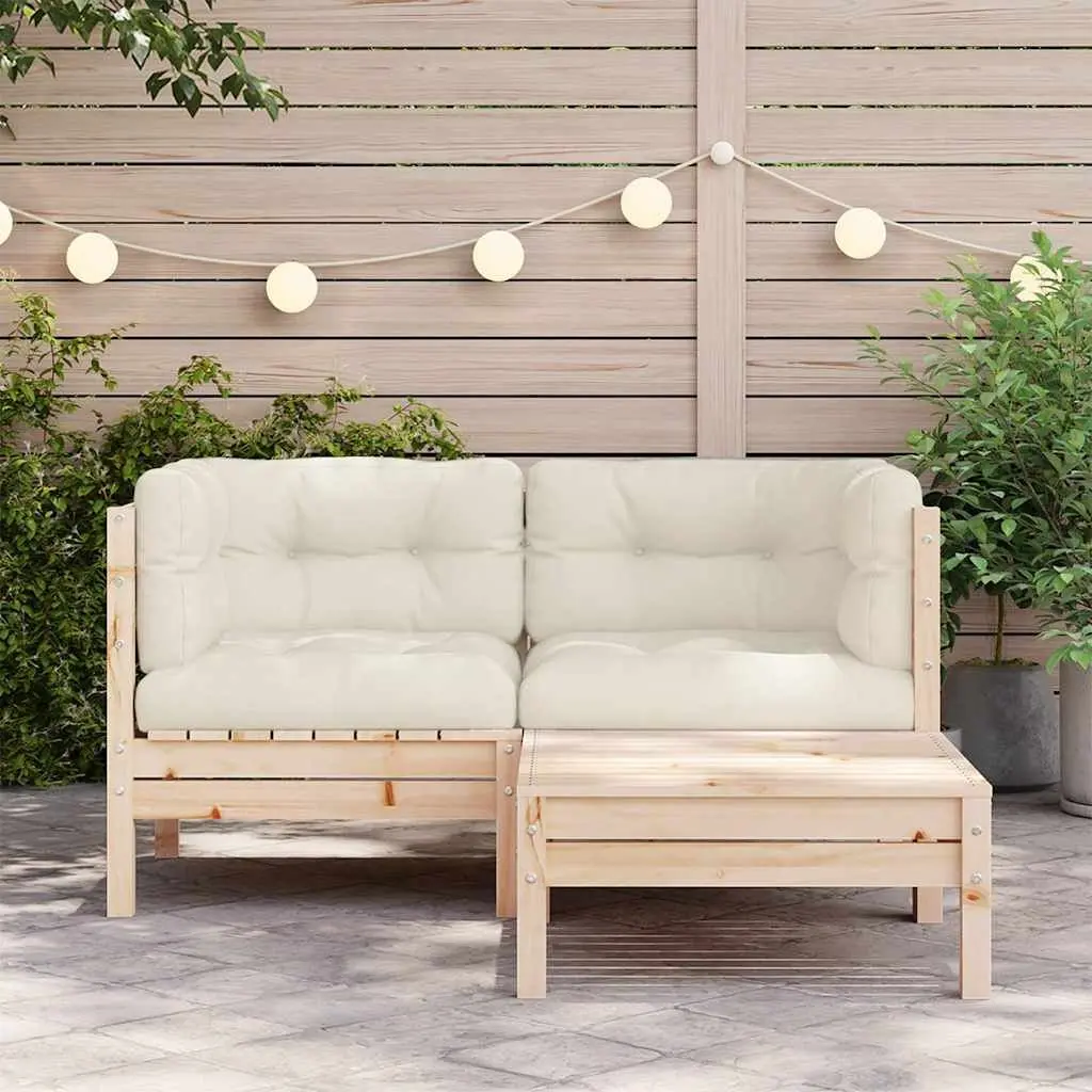 Garden Lounge Set 3 Piece Outdoor Sectional Sofa Cream Cushions