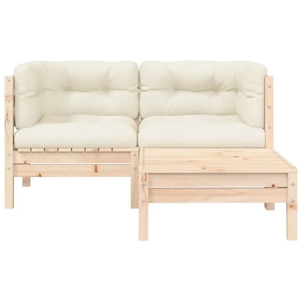 Garden Lounge Set 3 Piece Outdoor Sectional Sofa Cream Cushions