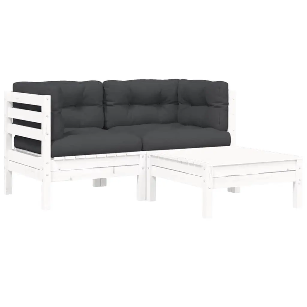 3 Piece Outdoor Garden Lounge Set Patio Sectional Seating with Cushions White