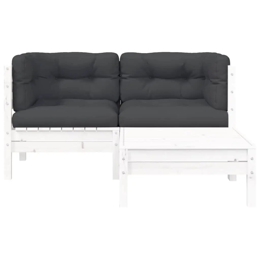 3 Piece Outdoor Garden Lounge Set Patio Sectional Seating with Cushions White